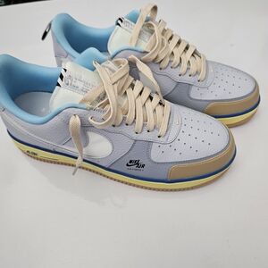 Men (Worn Once) Nike Air Force 1 Utility Light Blue Grey Khaki Sneakers.